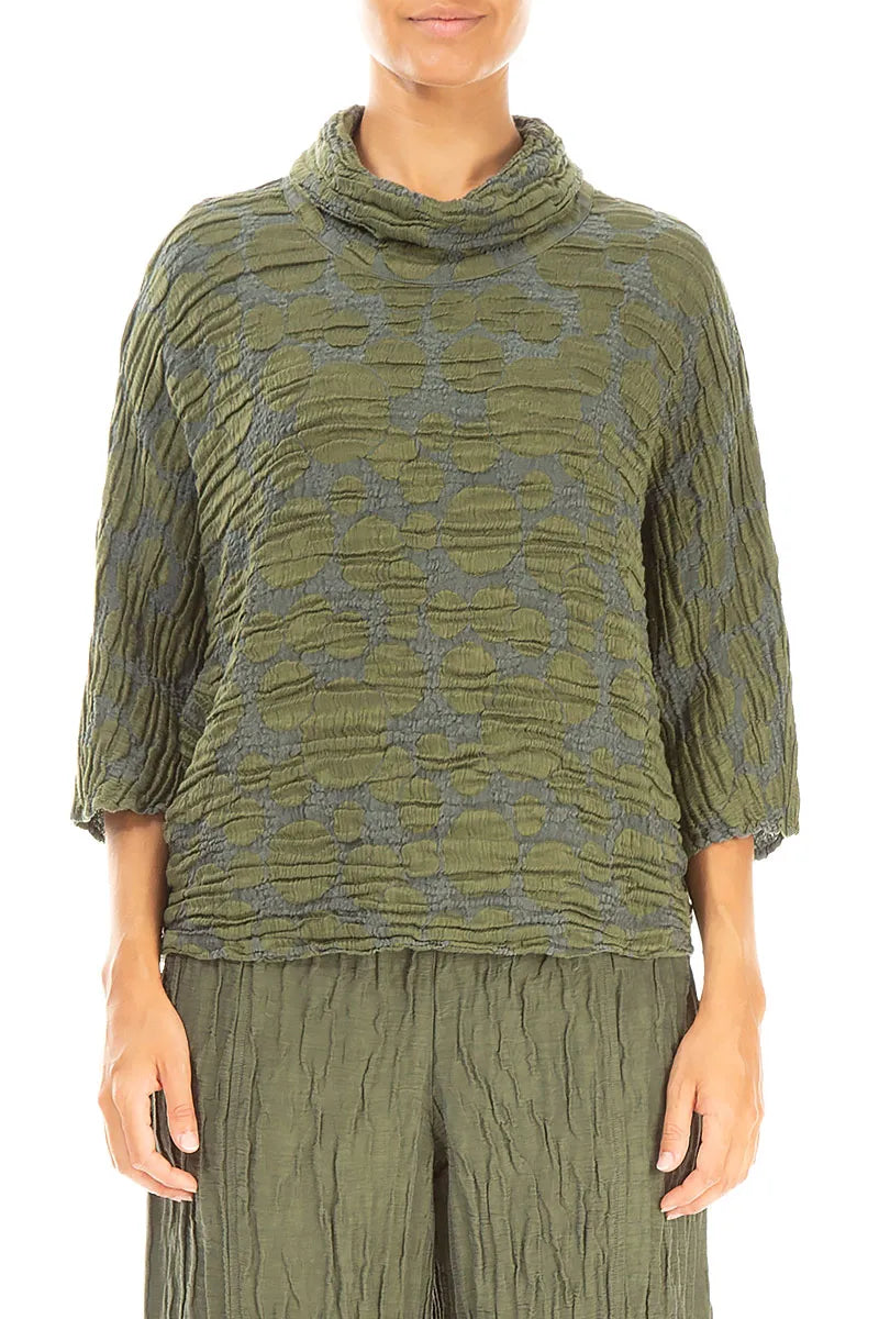 Cowl Neck Forest Mist Circle Silk Linen Blouse 1