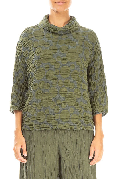 Cowl Neck Forest Mist Circle Silk Linen Blouse 1