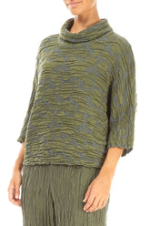 Cowl Neck Forest Mist Circle Silk Linen Blouse 3