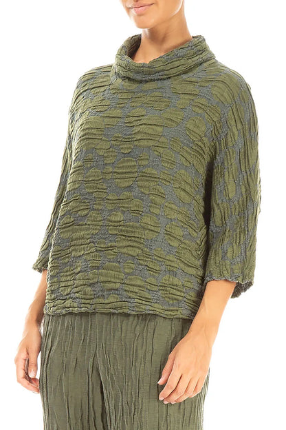 Cowl Neck Forest Mist Circle Silk Linen Blouse 3