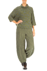 Cowl Neck Forest Mist Circle Silk Linen Blouse 4