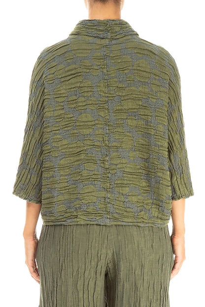 Cowl Neck Forest Mist Circle Silk Linen Blouse 2