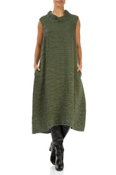 Cowl Neck Forest Mist Crinkled Silk Linen Dress 3