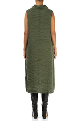 Cowl Neck Forest Mist Crinkled Silk Linen Dress 2