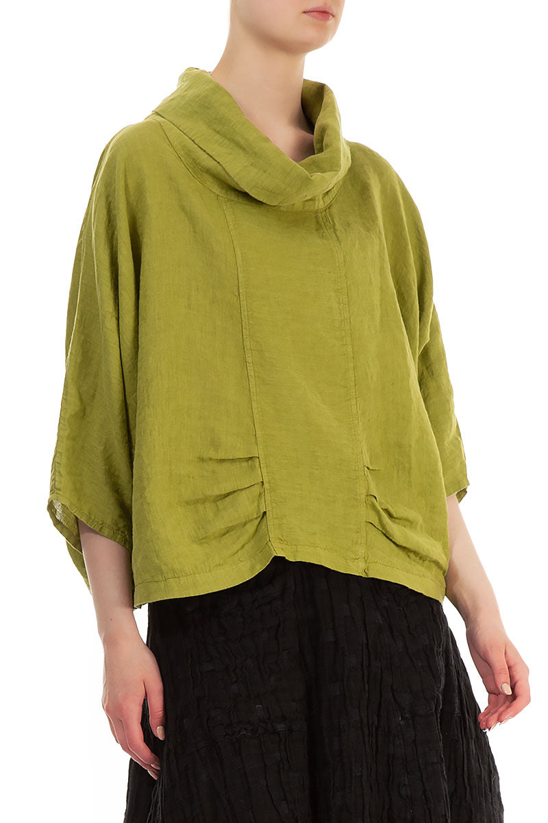 Cowl Neck Golden Lime Linen Blouse