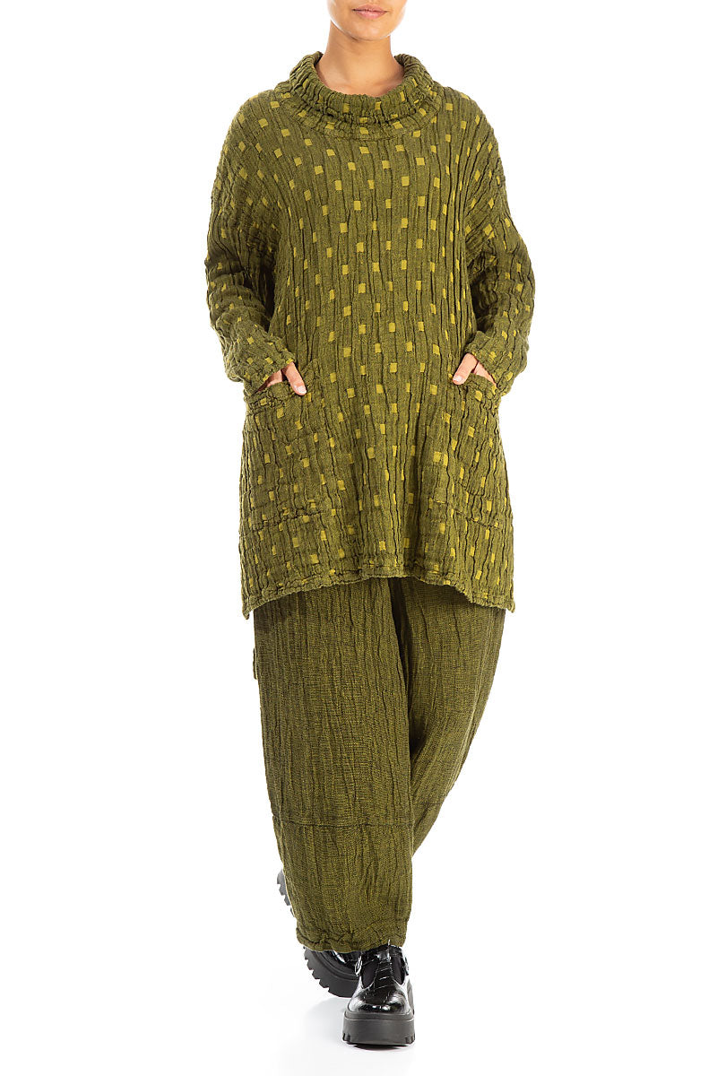 Cowl Neck Golden Lime Textured Linen Tunic