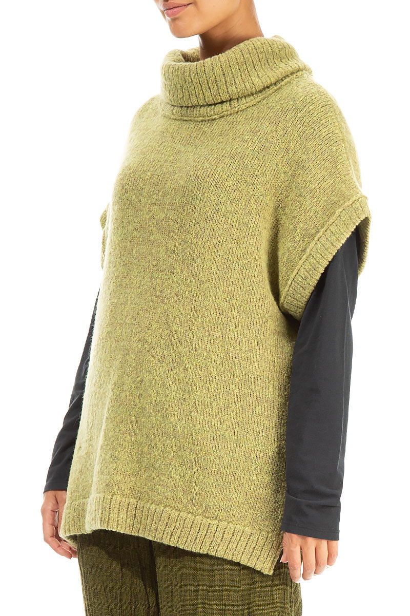 Cowl Neck Golden Lime Wool Vest