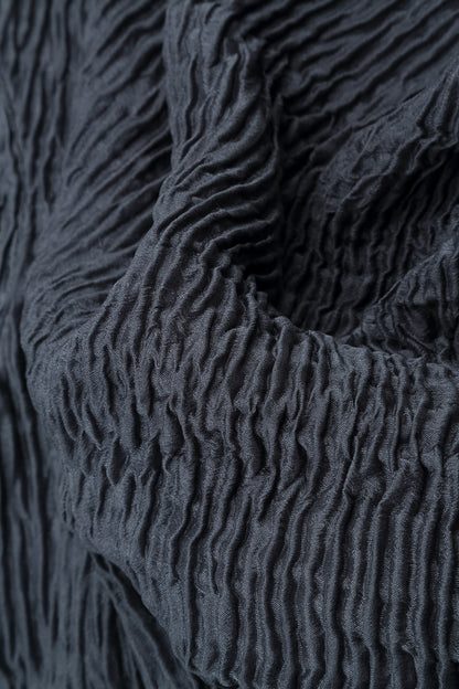 Cowl Neck Graphite Blue Plissé Silk Blouse 5