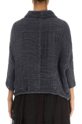 Cowl Neck Graphite Blue Plissé Silk Blouse 2