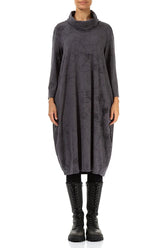 Cowl Neck Graphite Marble Cotton Dress 1