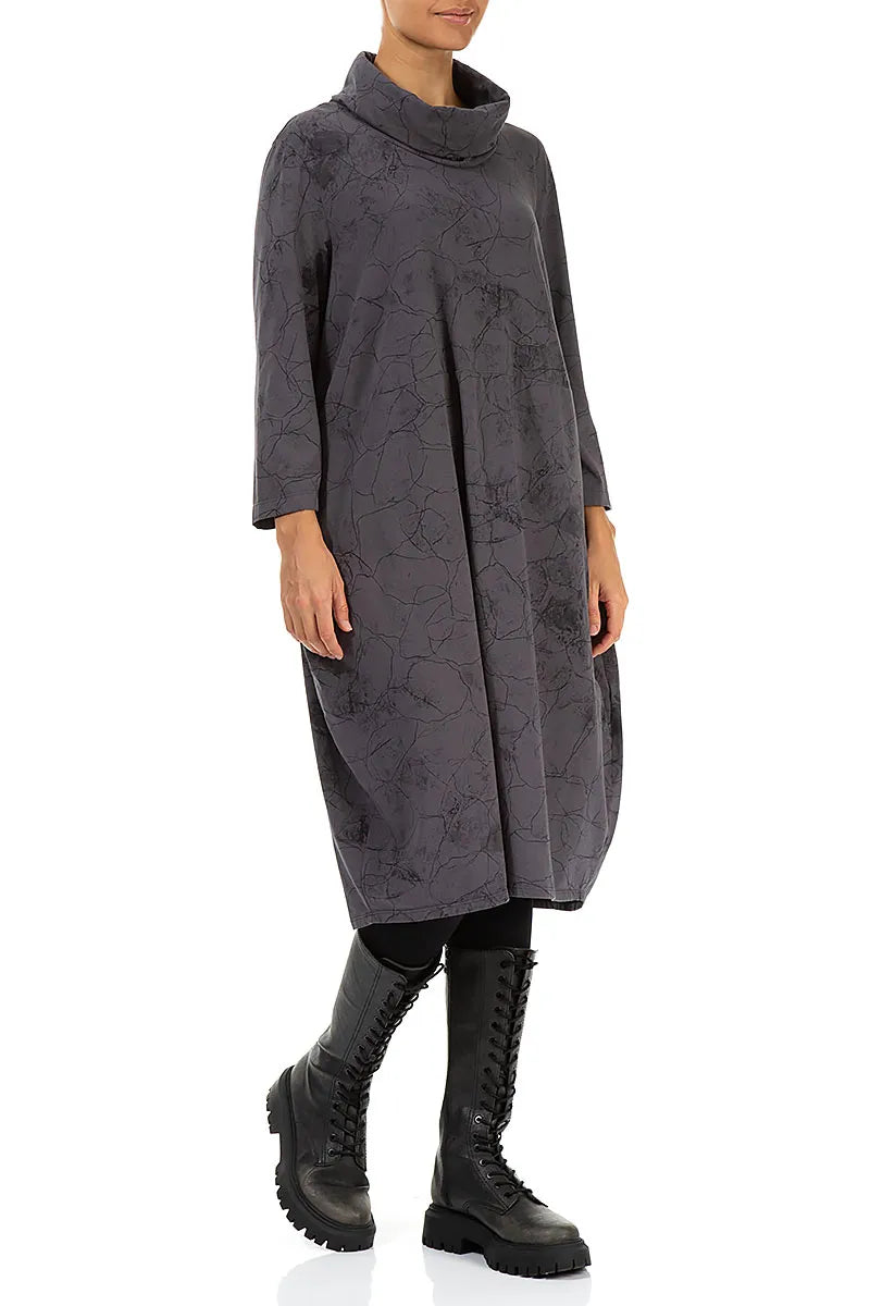 Cowl Neck Graphite Marble Cotton Dress 3