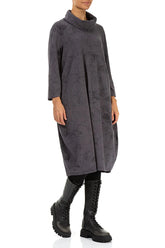 Cowl Neck Graphite Marble Cotton Dress 3