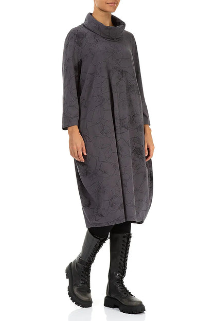 Cowl Neck Graphite Marble Cotton Dress 3