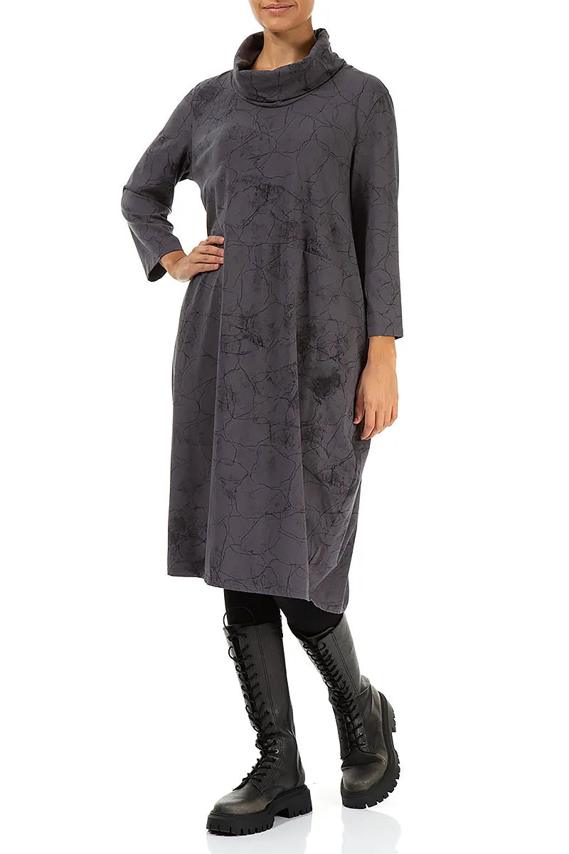 Cowl Neck Graphite Marble Cotton Dress 4