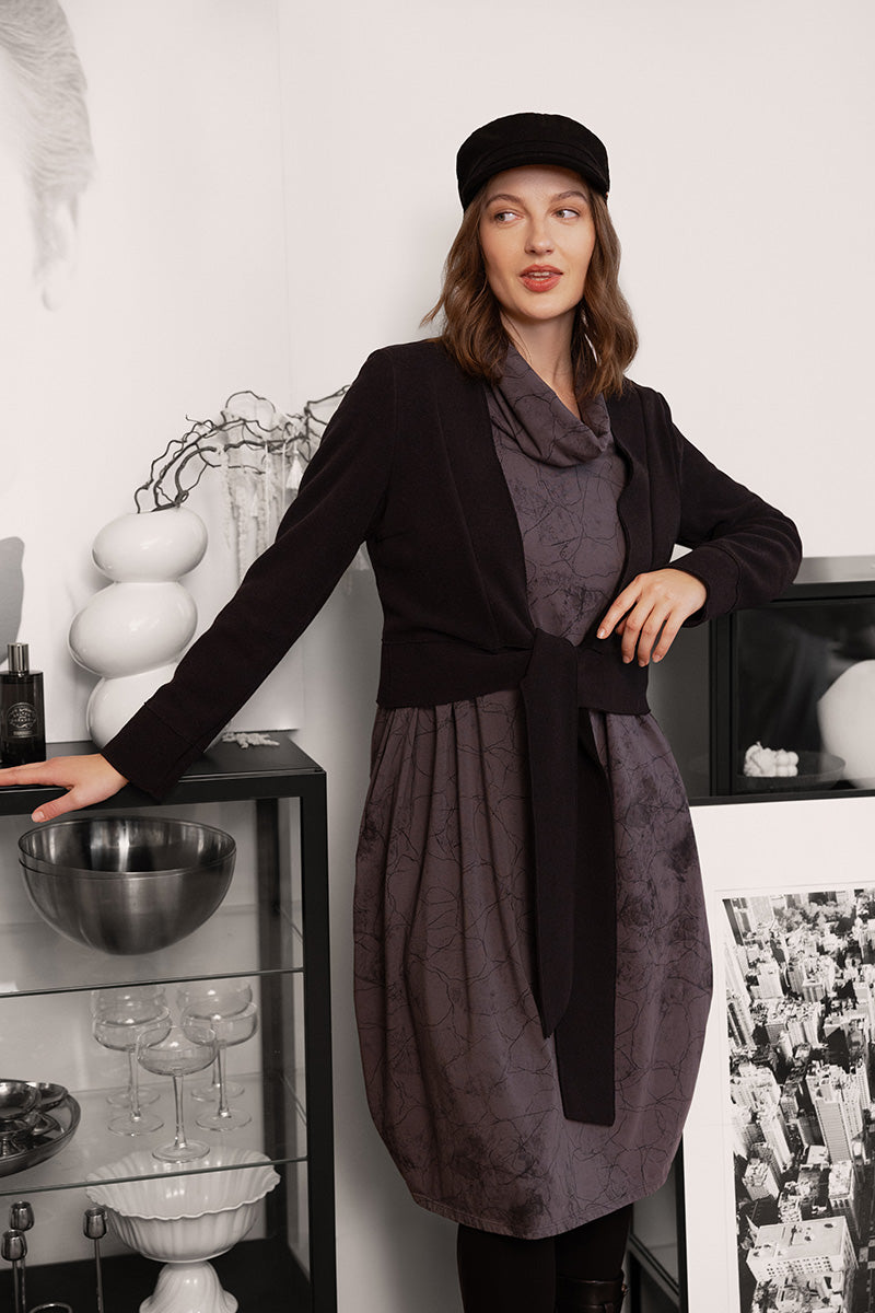 Cowl Neck Graphite Marble Cotton Dress 1