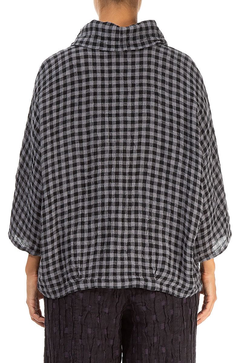 Cowl Neck Grey Check Linen Blouse