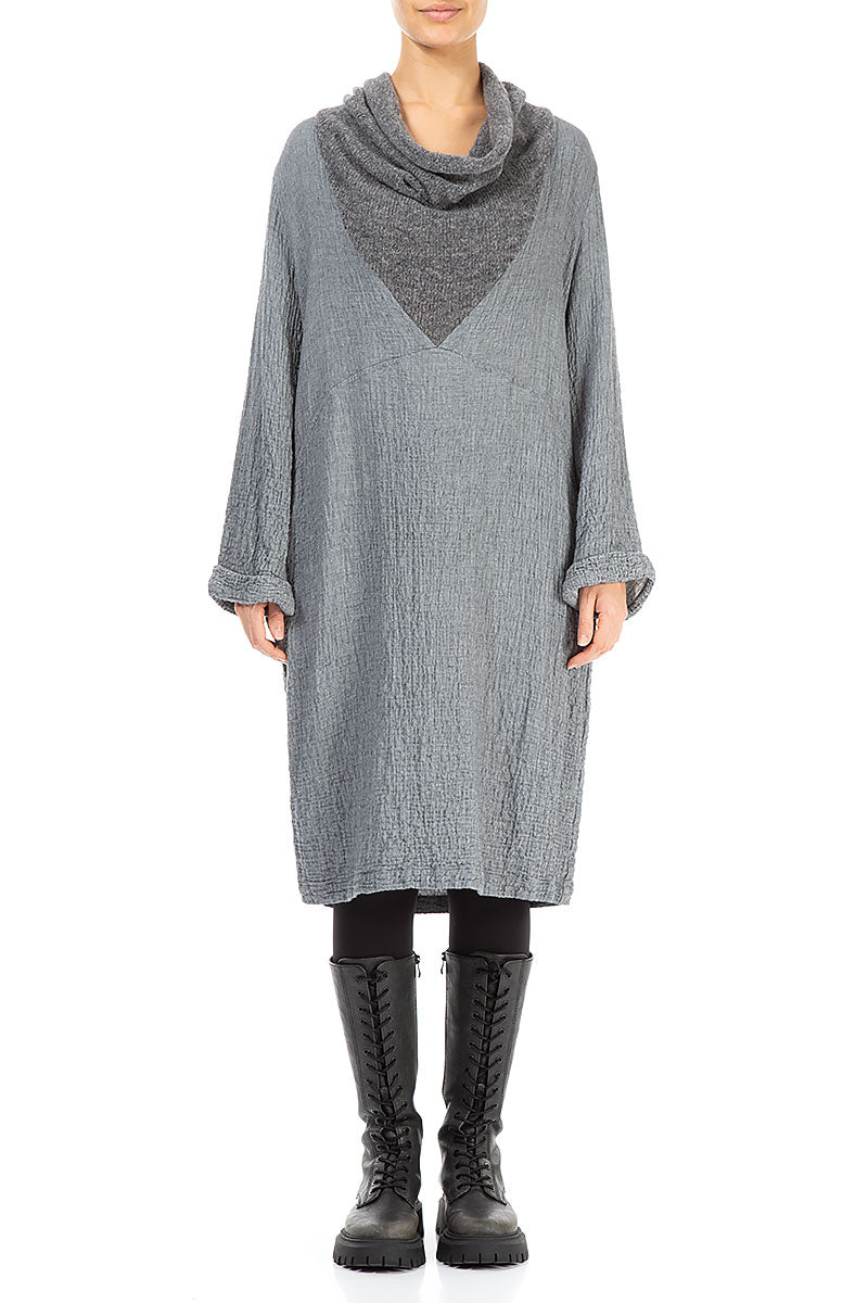 Cowl Neck Grey Wool Dress