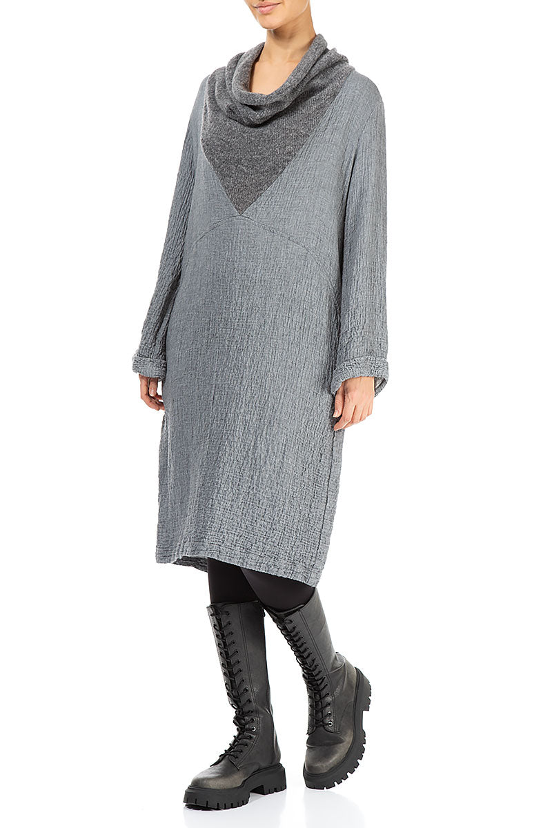 Cowl Neck Grey Wool Dress