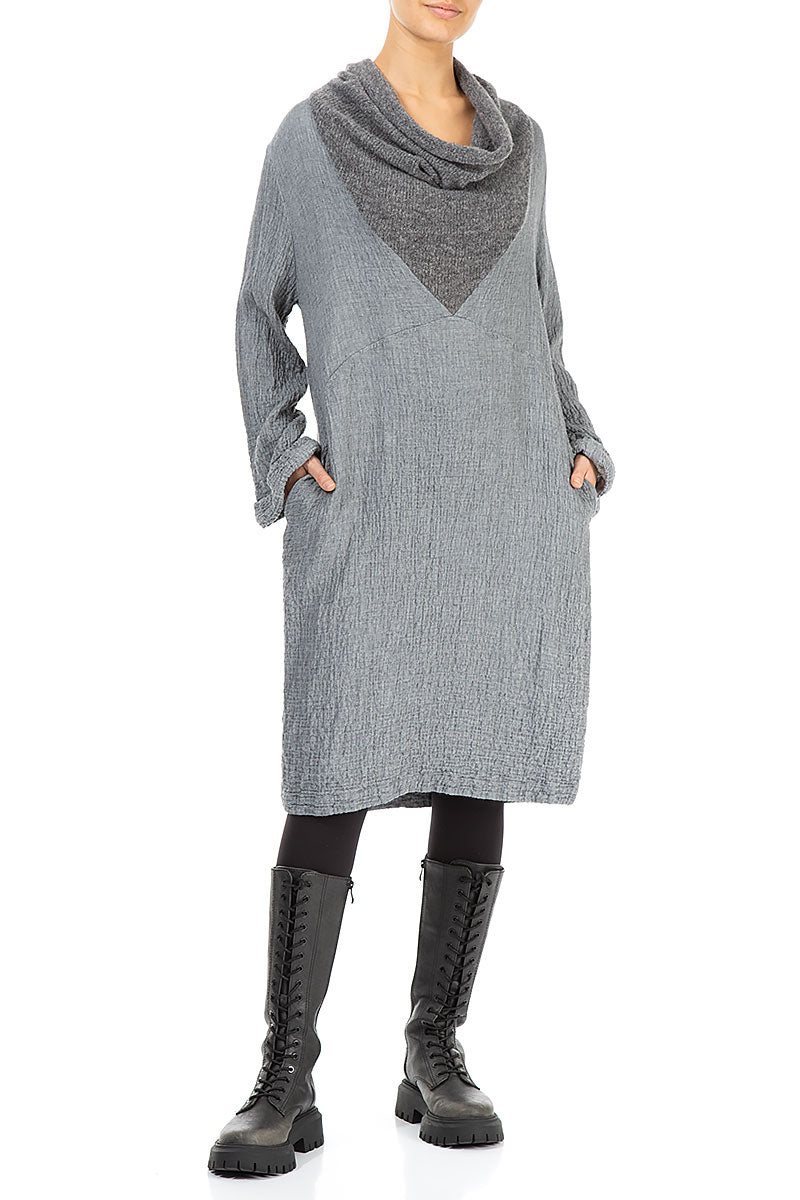 Cowl Neck Grey Wool Dress