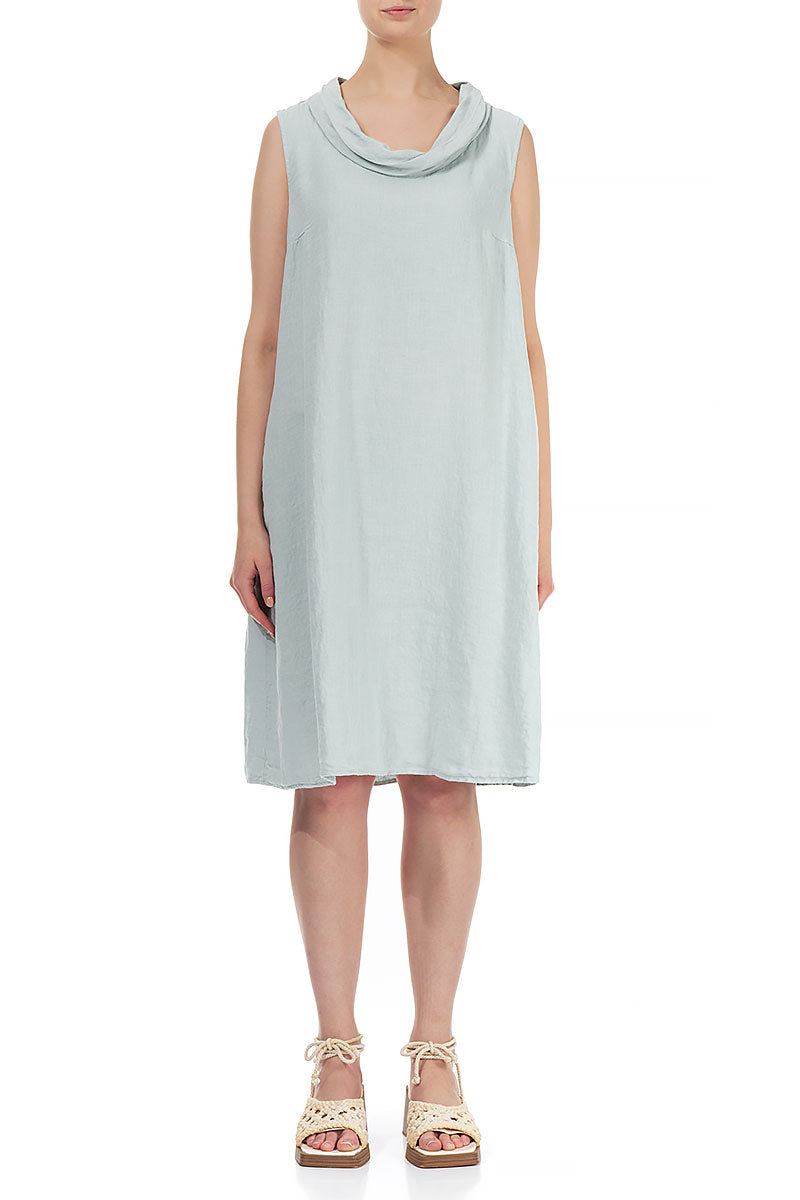 Cowl Neck Light Grey Linen Midi Dress