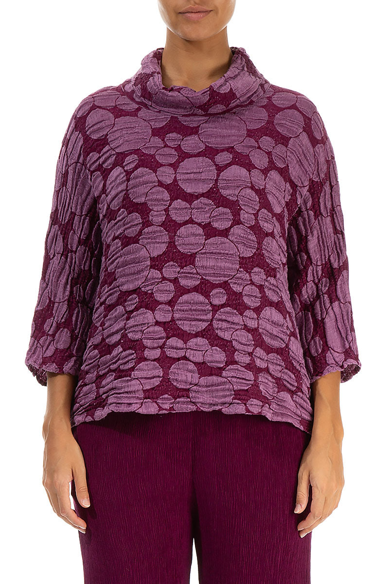 Cowl Neck Light Magenta Circle Silk Linen Blouse