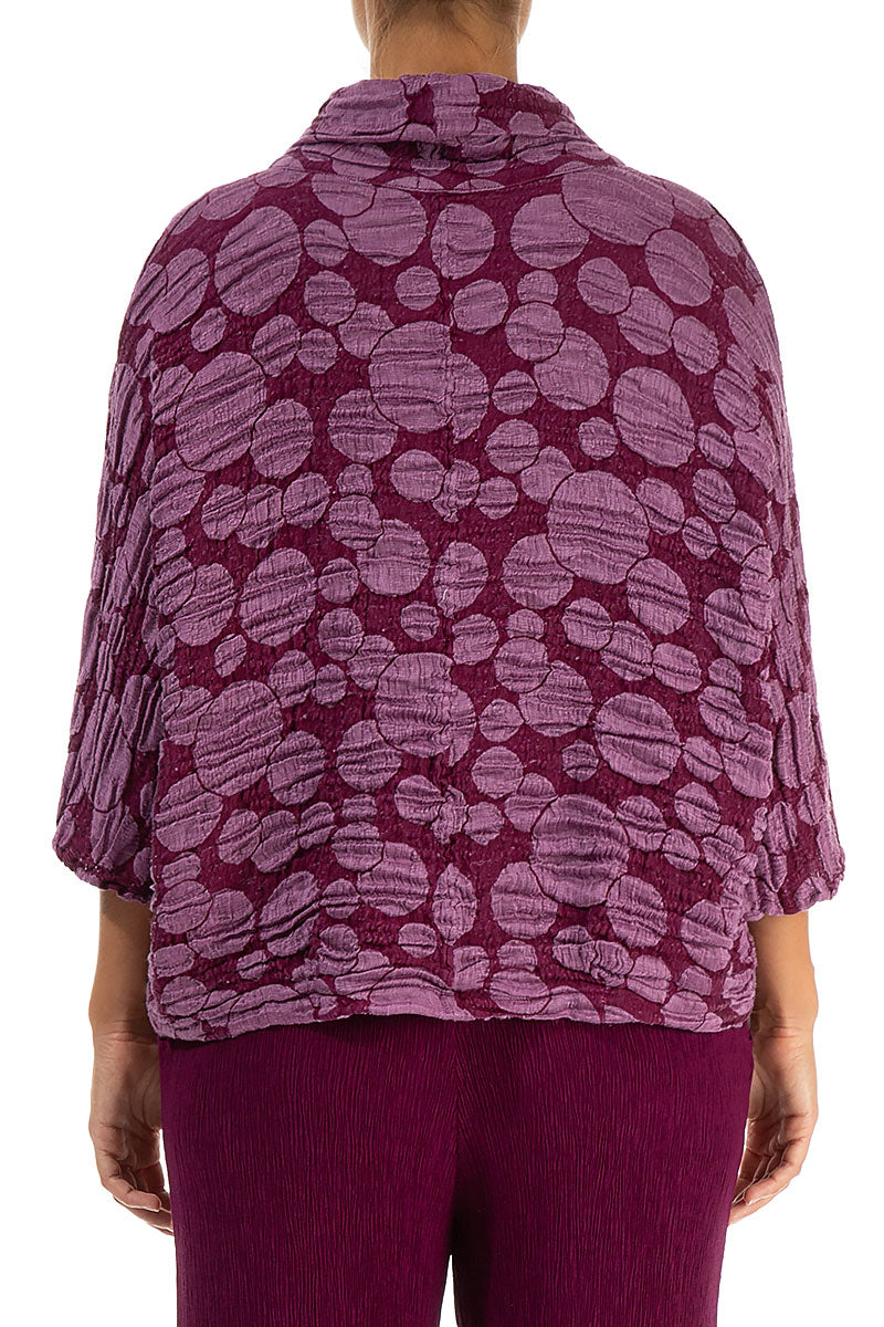 Cowl Neck Light Magenta Circle Silk Linen Blouse