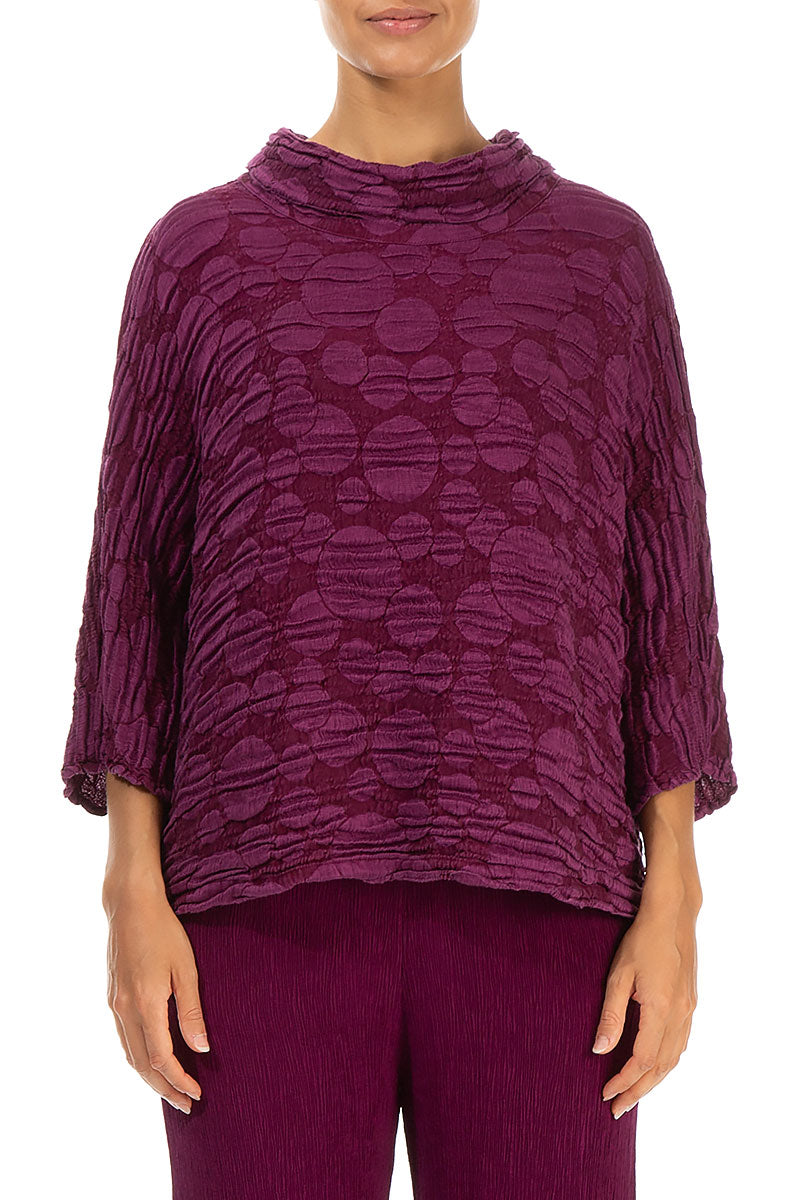 Cowl Neck Magenta Circle Silk Linen Blouse