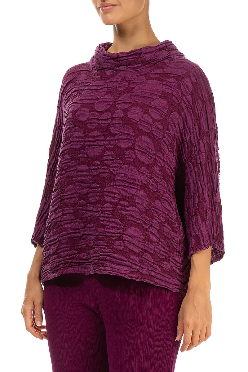 Cowl Neck Magenta Circle Silk Linen Blouse