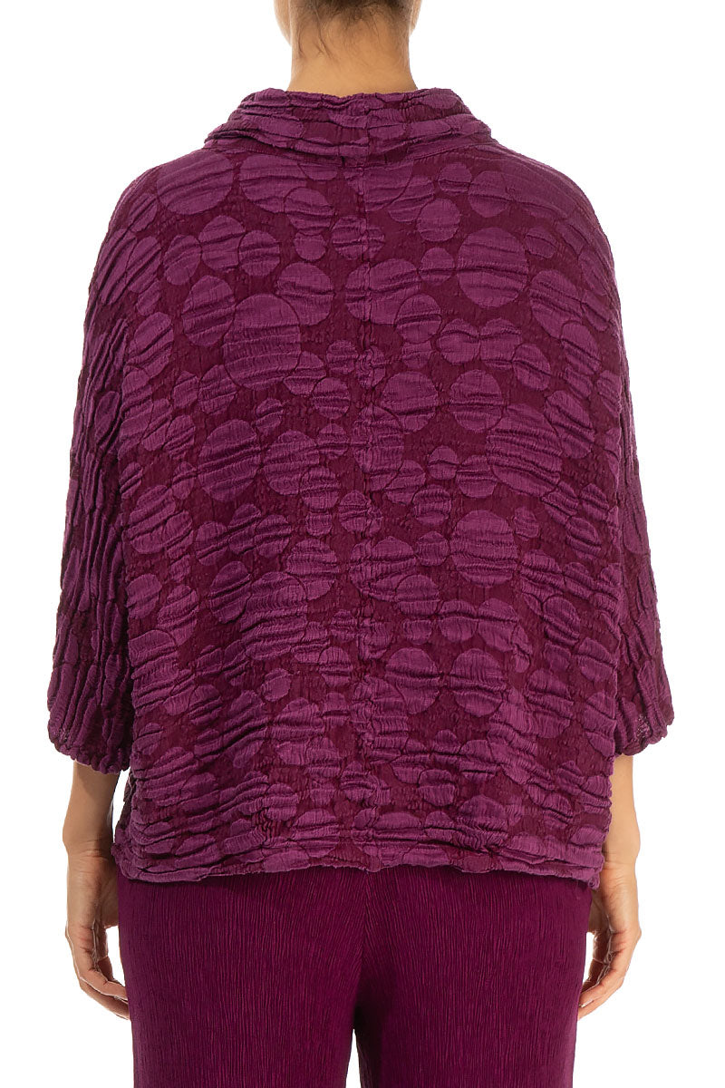 Cowl Neck Magenta Circle Silk Linen Blouse