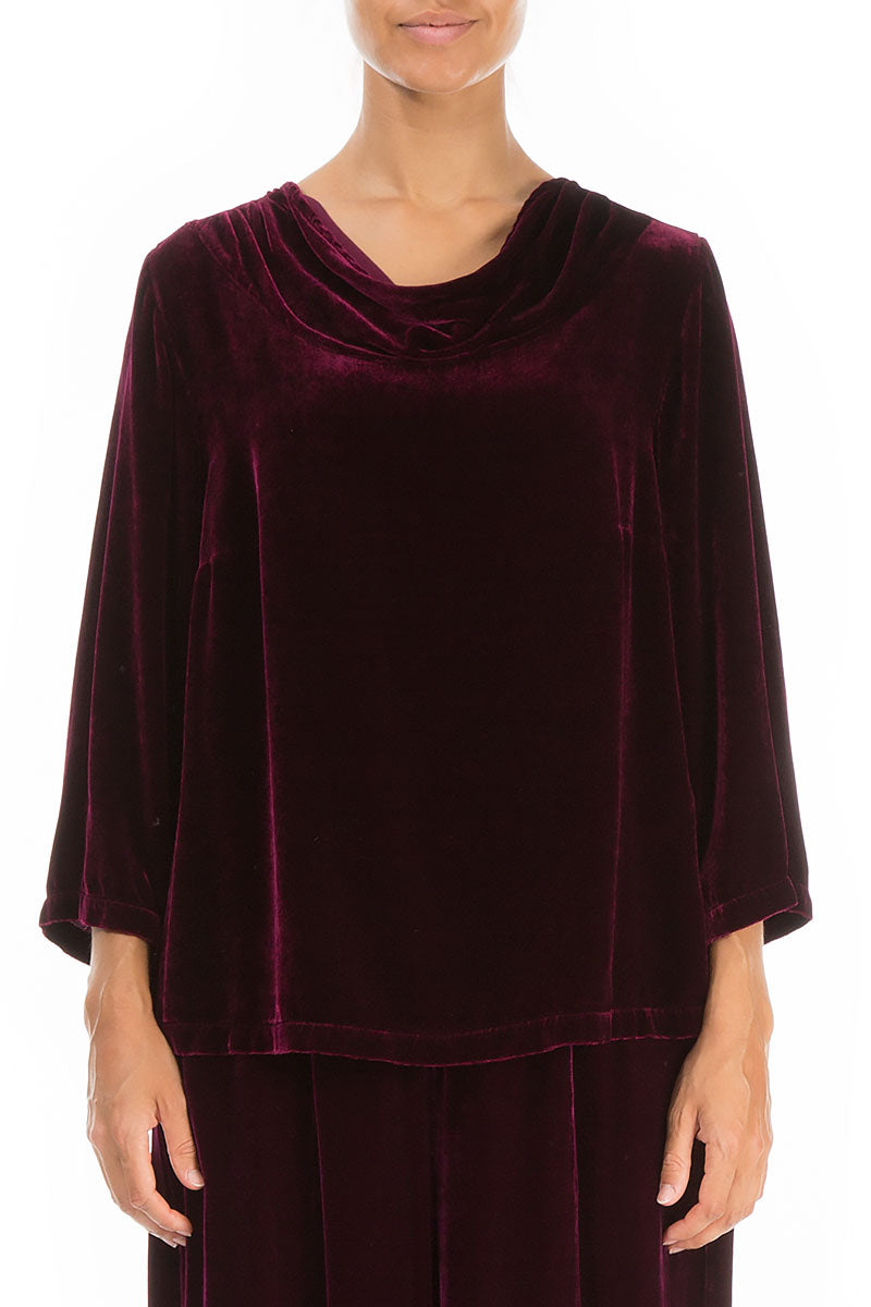 Cowl Neck Magenta Silk Velvet Blouse