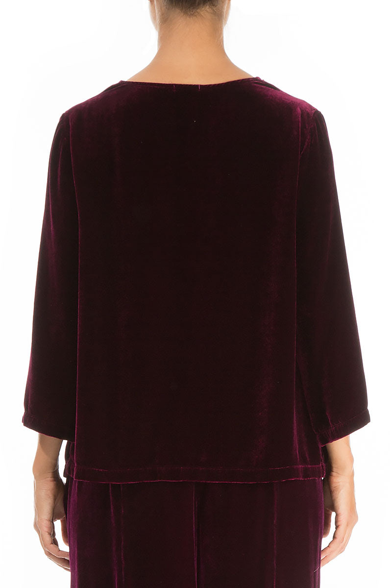 Cowl Neck Magenta Silk Velvet Blouse