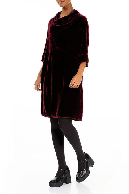 Cowl Neck Magenta Silk Velvet Dress