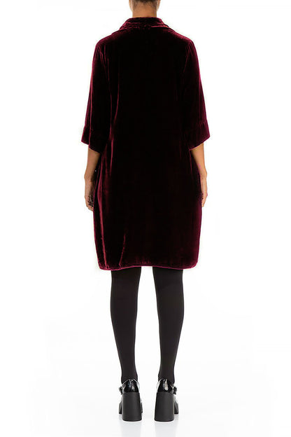 Cowl Neck Magenta Silk Velvet Dress