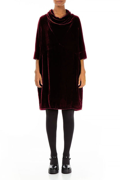 Cowl Neck Magenta Silk Velvet Dress