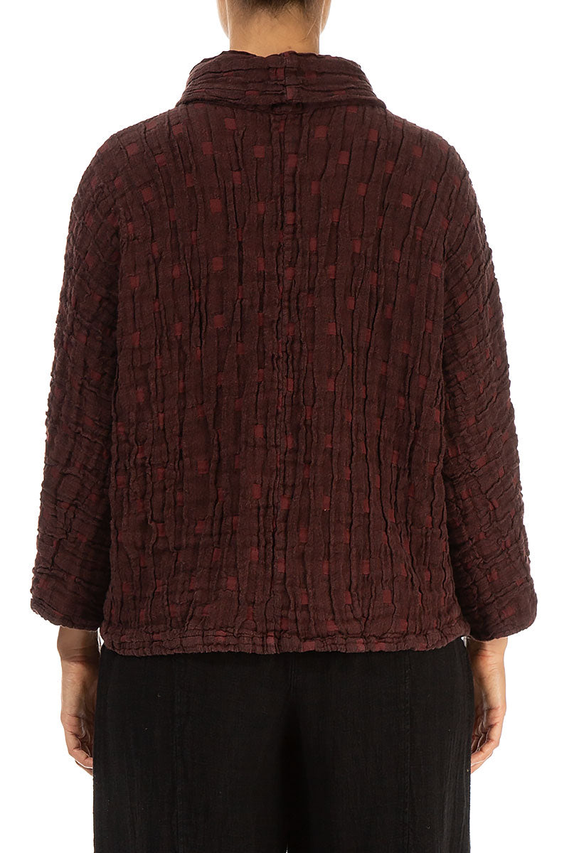 Cowl Neck Merlot Textured Linen Blouse