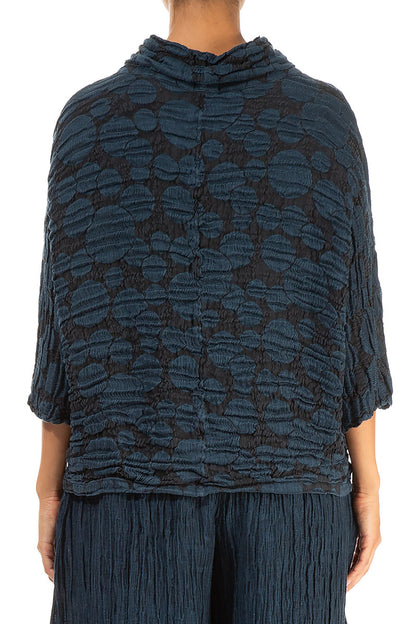 Cowl Neck Midnight Blue Circle Silk Linen Blouse