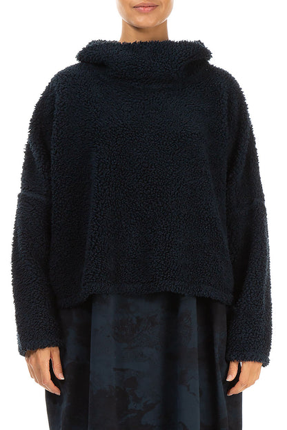 Cowl Neck Midnight Blue Teddy Cotton Jumper