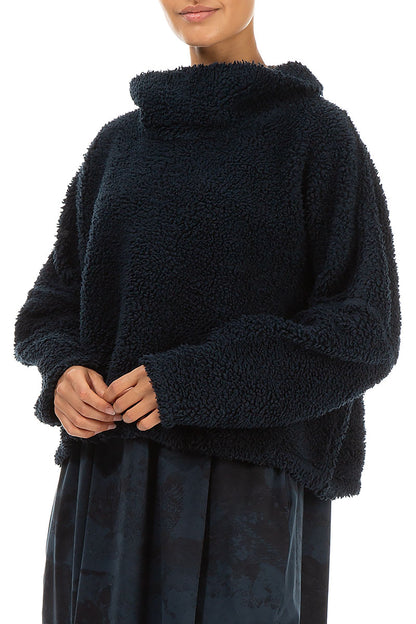 Cowl Neck Midnight Blue Teddy Cotton Jumper