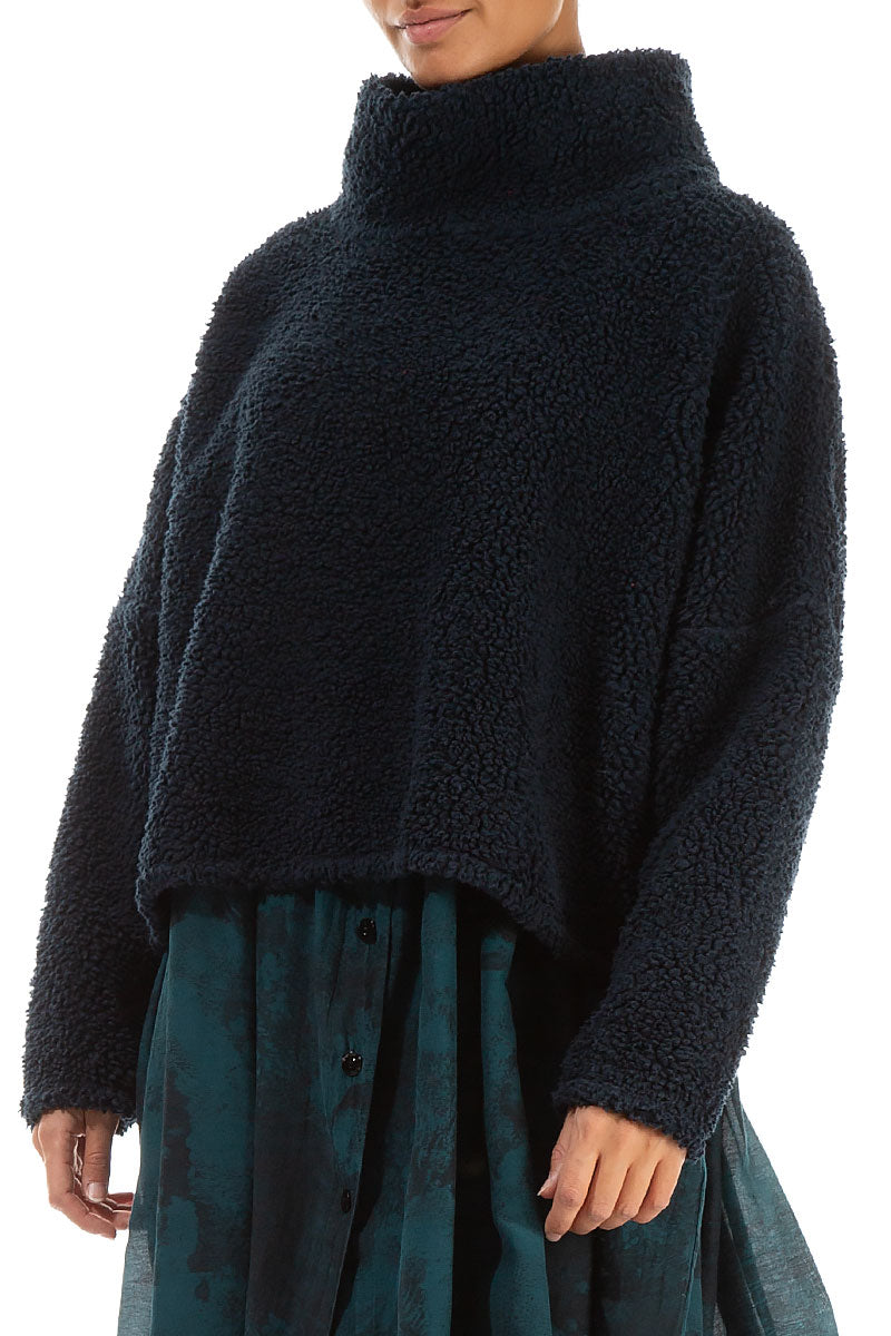 Cowl Neck Midnight Blue Teddy Cotton Jumper