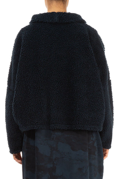 Cowl Neck Midnight Blue Teddy Cotton Jumper