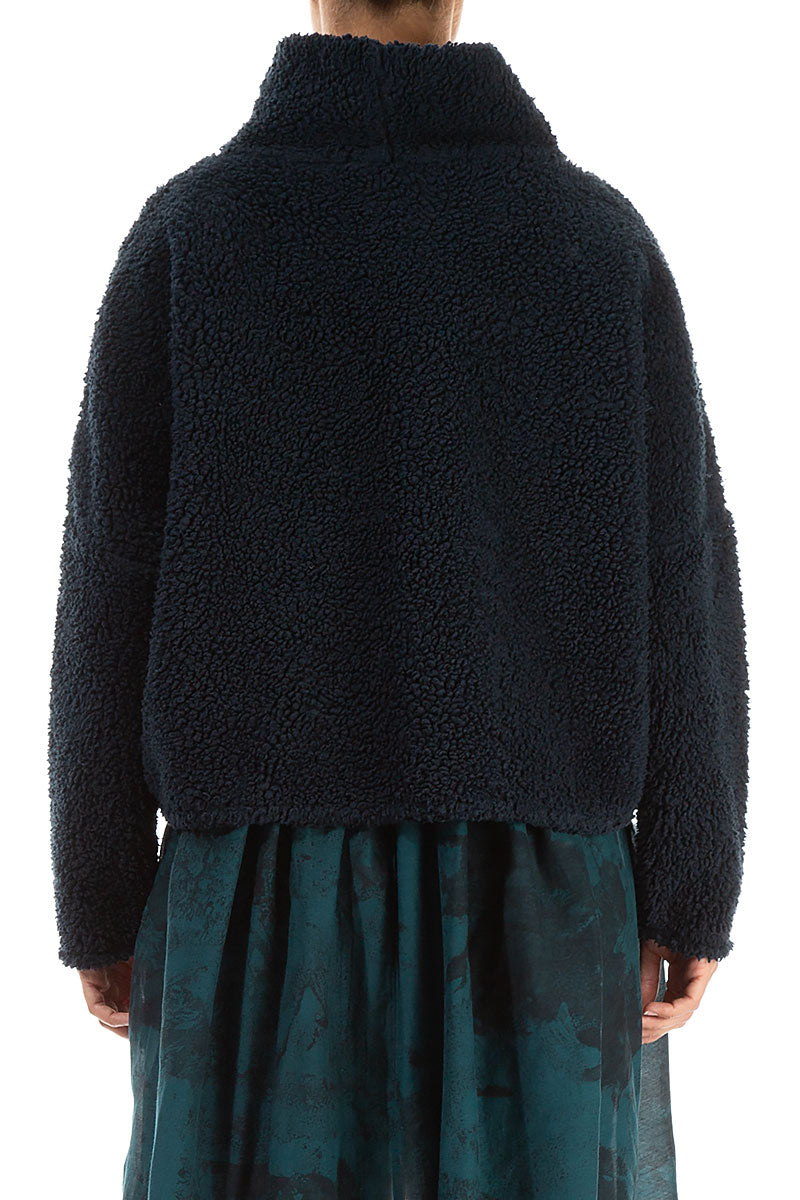 Cowl Neck Midnight Blue Teddy Cotton Jumper