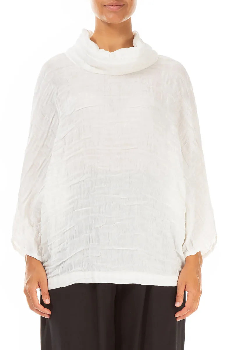 Cowl Neck Off White Circle Silk Linen Blouse