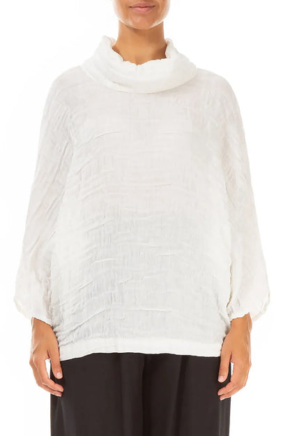 Cowl Neck Off White Circle Silk Linen Blouse
