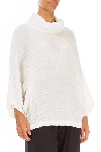 Cowl Neck Off White Circle Silk Linen Blouse