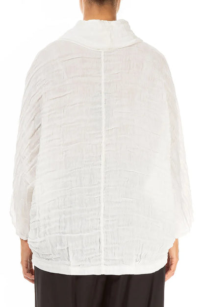 Cowl Neck Off White Circle Silk Linen Blouse