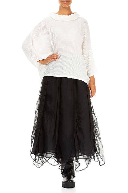 Cowl Neck Off White Plissé Silk Blouse 4