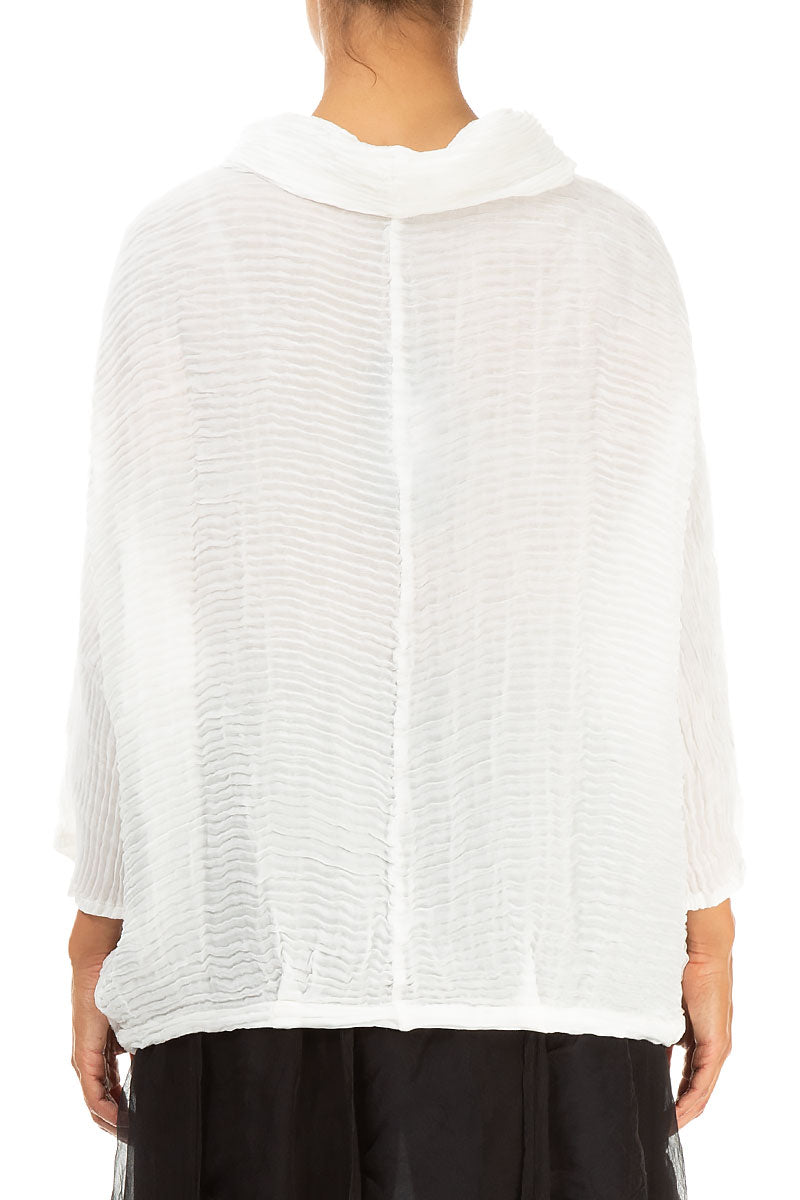 Cowl Neck Off White Plissé Silk Blouse 2