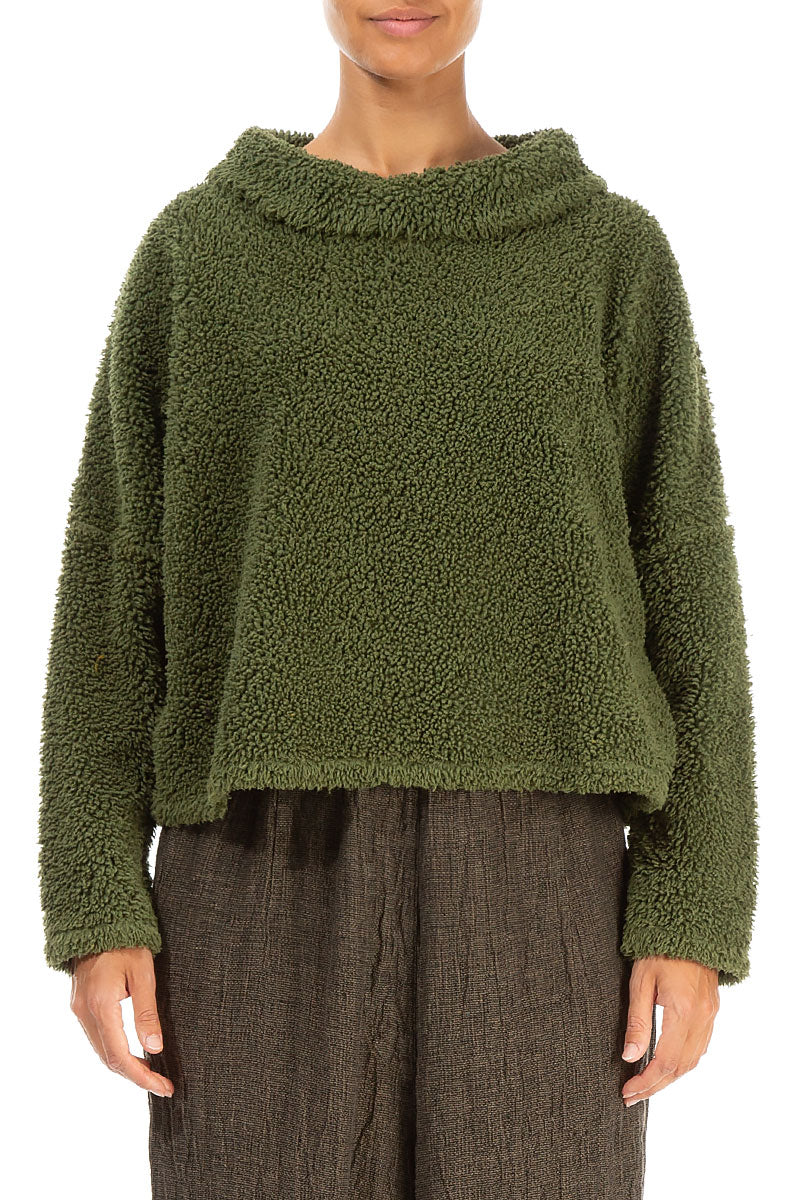 Cowl Neck Olive Teddy Cotton Jumper