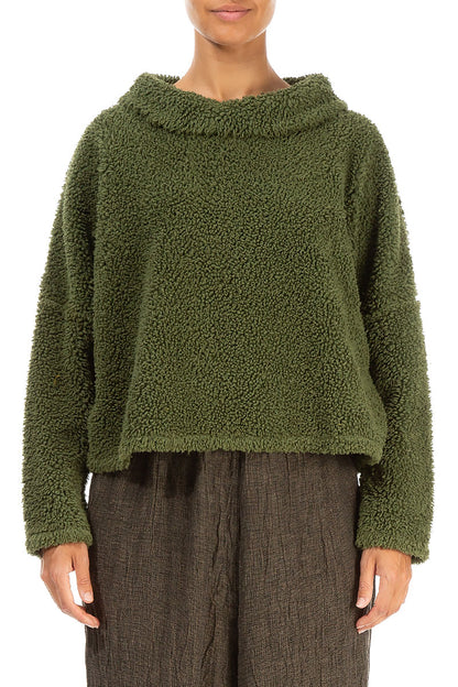 Cowl Neck Olive Teddy Cotton Jumper