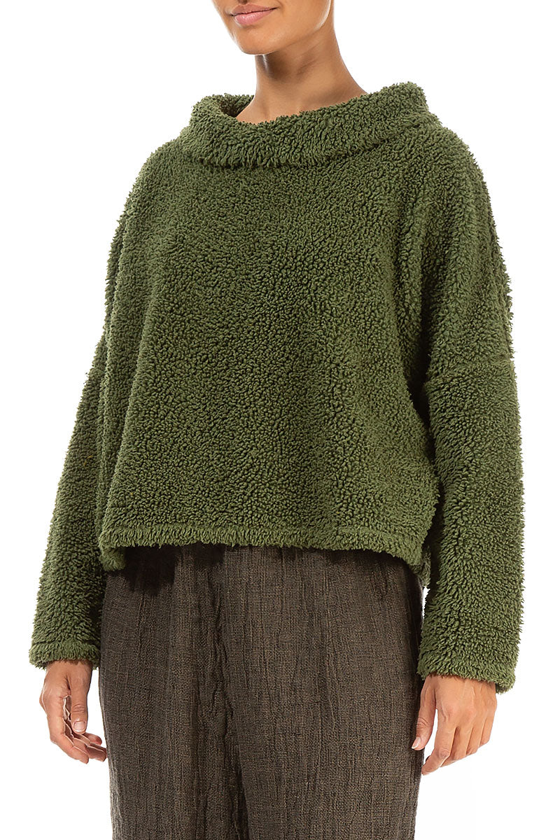 Cowl Neck Olive Teddy Cotton Jumper